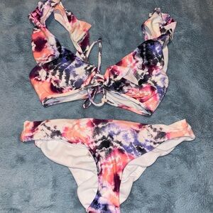 Raisins two piece bikini. Size L. Tie-dyed pink and purple mix.